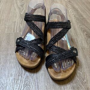 Taos Trulie Leather Sandals Black Braided Slingback Size 6-6.5 US-37 EU Comfort​